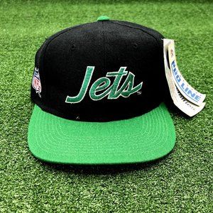 Vintage NY Jets Sports Specialties Script Snapback Hat Cap Black Dome Wool